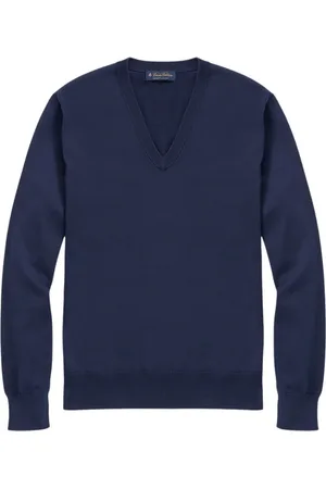 Brooks Brothers Truien, Heren, Blauw, M, Katoen, Supima Katoenen V-Hals Trui