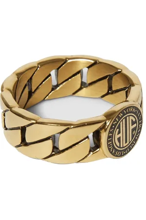 Huf Accessoires, Heren, Geel, 47 MM, Gouden Cuban Link Ring Roestvrij Staal