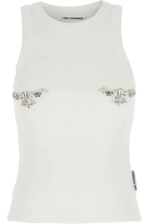 Des Phemmes Tops, Dames, Wit, S, Katoen, Wit Katoenen Top met Kristaldecoraties