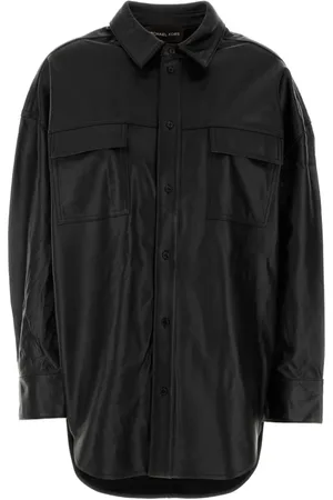 Michael Kors Blouses & Shirts, Dames, Zwart, M, Leer, Oversize Zwarte Lederen Shirt