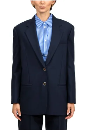 TELA Jassen, Dames, Blauw, M, Wol, Blauwe Wol Single-Breasted Jas