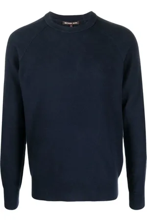 Michael Kors Truien, Heren, Blauw, L, Katoen, Blauwe katoenen trui met ronde hals