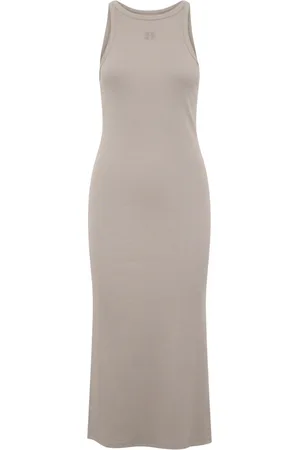 Gestuz Kleedjes, Dames, Grijs, M, Katoen, Logo Tank Jurk met Zijsplitten