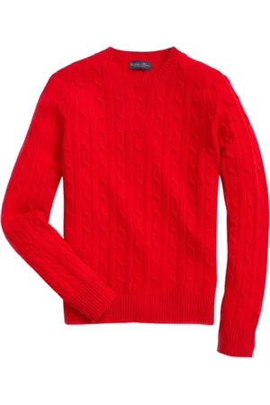Brooks Brothers Truien, Heren, Rood, M, Lambswool Kabeltrui met Ronde Hals