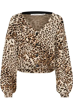 Gestuz Truien, Dames, Bruin, XS, Luipaardprint Vest met Pofmouwen