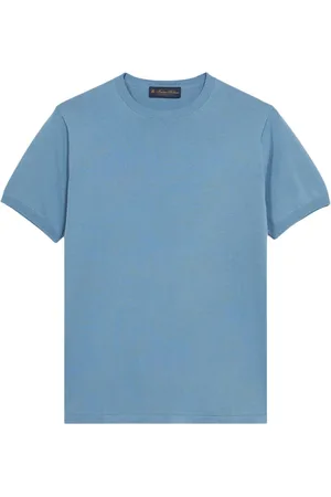 Brooks Brothers Truien, Heren, Blauw, XL, Katoen, Lichtblauwe Mako Katoenen Trui met Korte Mouwen