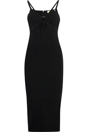 Michael Kors Kleedjes, Dames, Zwart, M, Polyester, Gebreide jurk met uitgesneden detail aan de voorkant