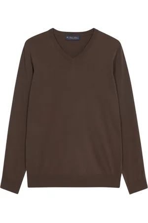 Brooks Brothers Truien, Heren, Bruin, L, Katoen, Katoenen V-hals Trui