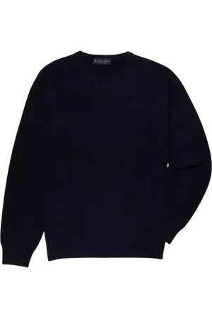 Brooks Brothers Truien, Heren, Blauw, M, Kasjmier, Cashmere Trui met Ronde Hals
