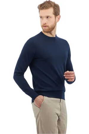 Brooks Brothers Truien, Heren, Blauw, XL, Wol, Merino wollen trui met ronde hals