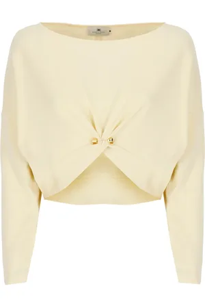 Elisabetta Franchi Tops, Dames, Geel, XS, Gele Viscose Trui met Asymmetrische Zoom