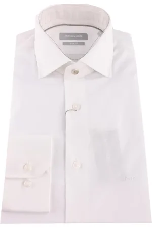 Michael Kors Overhemden, Heren, Wit, S, Katoen, Slim Fit Overhemd van Katoen met Geborduurd Logo