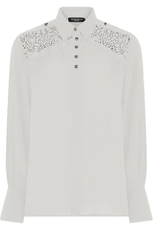 Bruuns Bazaar Blouses & Shirts, Dames, Wit, S, Polyester, Elegante Geborduurde Blouse met Kraag