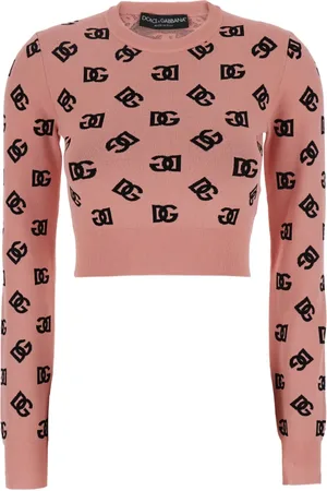 Dolce & Gabbana Truien, Dames, Roze, M, Roze Logo Print Crop Sweater Vrouw