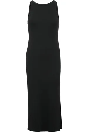 Gestuz Kleedjes, Dames, Zwart, S, Logo Tank Jurk met Zijsplitten