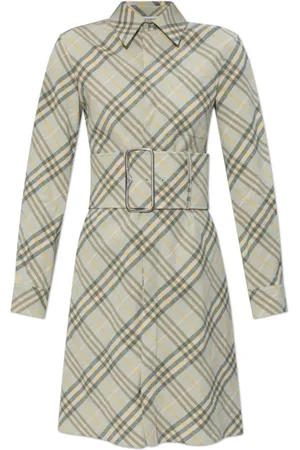 Burberry Kleedjes, Dames, Groen, 3Xs, Linnen, Linnen Jurk met Brede Riem