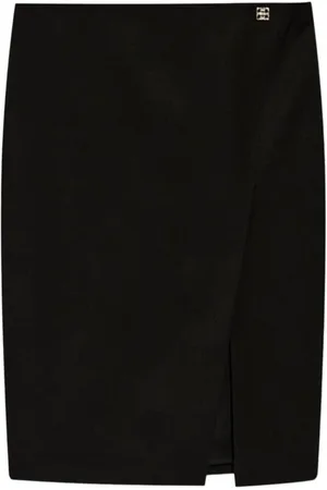 Givenchy Rokken, Dames, Zwart, M, Wol, Zwarte Rok met Metalen Logo Opening