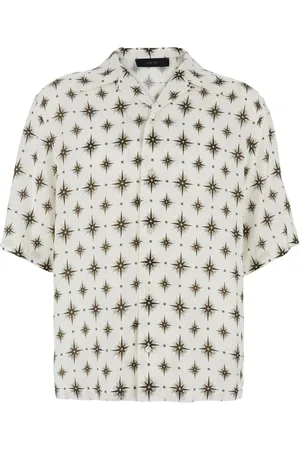 AMIRI Overhemden, Heren, Wit, L, Stardust Bowling Shirt met Cubaanse Kraag