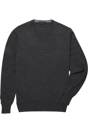 Brooks Brothers Truien, Heren, Grijs, S, Wol, Merino wollen V-hals trui