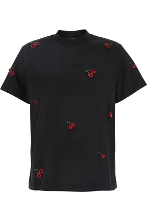 Des Phemmes Tops, Dames, Zwart, S, Katoen, Zwarte T-shirt en Polo met Kersendecoratie