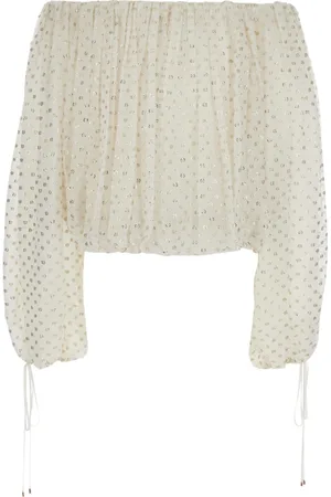 Chloé Blouses & Shirts, Dames, Wit, XS, Off Shoulder Ruffle Polka Dot Top