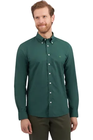 Brooks Brothers Overhemden, Heren, Groen, 2Xl, Katoen, Groen Slim-Fit Non-Iron Stretch Katoenen Overhemd met Knoopsluiting