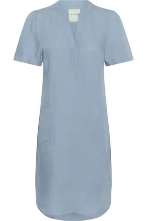 Part Two Kleedjes, Dames, Blauw, 2Xs, Denim, Faded Denim Jurk met Korte Mouwen