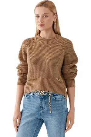 Michael Kors Truien, Dames, Bruin, M, Wol, Bruine Geribbelde Trui