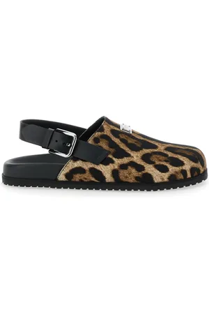 Dolce & Gabbana Schoenen, Heren, Bruin, 40 EU, Katoen, Leopard Motief Bruine Sandalen met Logo