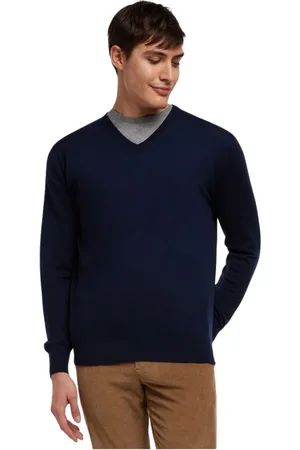 Brooks Brothers Truien, Heren, Blauw, S, Wol, Merino wollen V-hals trui