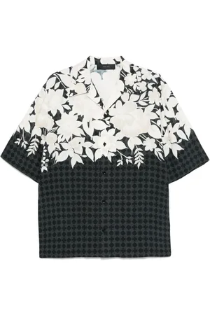 AMIRI Overhemden, Heren, Zwart, L, Zwarte Monogram Patroon Korte Mouw Shirt