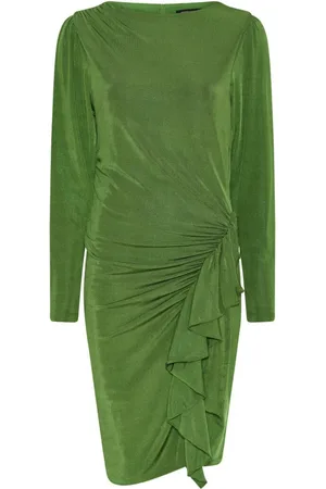 Bruuns Bazaar Kleedjes, Dames, Groen, S, Polyester, Groene Gedrapeerde Jurk met Boot Hals