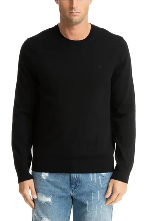 Michael Kors Truien, Heren, Zwart, M, Wol, Simpele trui met logo borduursels