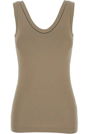 Brunello Cucinelli Tops, Dames, , S, Katoen, Mouwloze Top met Monile Detail