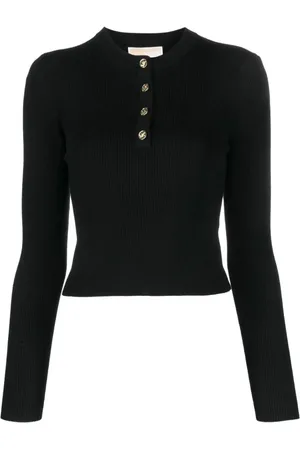 Michael Kors Truien, Dames, Zwart, L, Wol, Geribde trui van wolmix