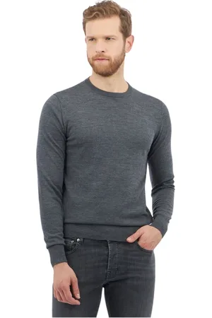Brooks Brothers Truien, Heren, Grijs, M, Wol, Merino wollen trui met ronde hals