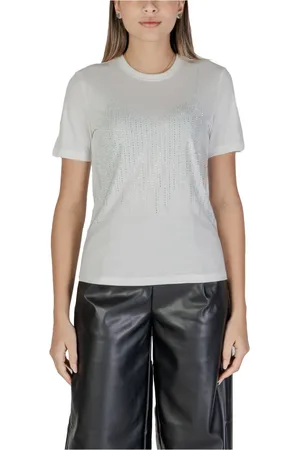 ONLY Tops, Dames, Wit, L, Katoen, Witte Rhinestone T-shirt Korte Mouwen