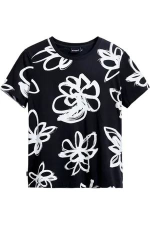 Desigual Tops, Dames, Zwart, S, Katoen, Bloemenprint Casual T-shirt