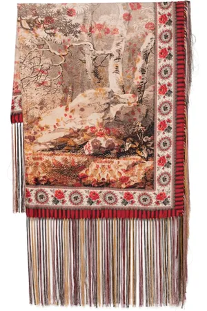 PIERRE-LOUIS MASCIA Accessoires, Dames, Bruin, ONE Size, Grafisch Gedrukte Sjaal met Franje