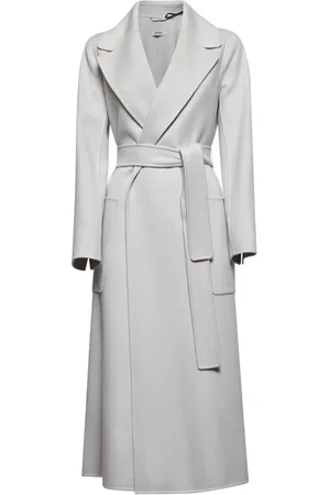 Max Mara Mantels, Dames, Grijs, M, Wol, Grijze Wollen Jas Reverskraag Uitlopend Model
