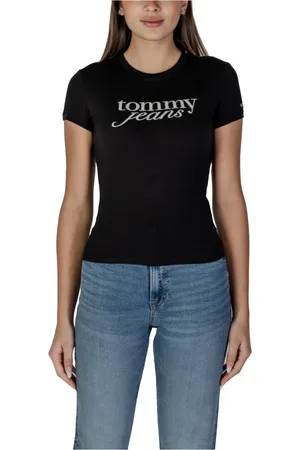 Tommy Hilfiger Tops, Dames, Zwart, XS, Katoen, Zwart Logo Print Katoenen T-shirt