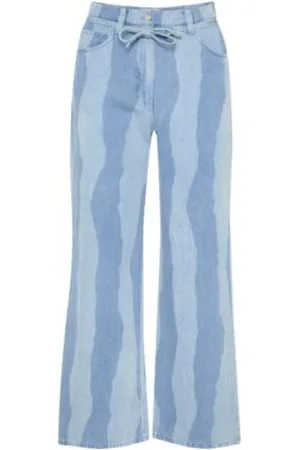 Soaked in Luxury Jeans, Dames, Blauw, L, Katoen, Blauwe Gescheurde Strepen Katoenen Broek