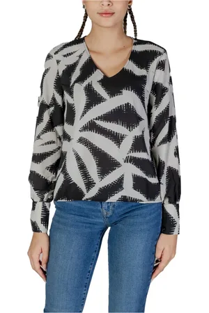 JACQUELINE DE YONG Blouses & Shirts, Dames, Zwart, S, Polyester, Geometrische Print V-Hals Blouse