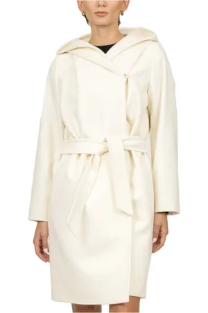Max Mara Mantels, Dames, Wit, L, Wol, Witte Wol Korte Hoodie Jas
