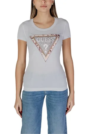 Guess Tops, Dames, Wit, 2Xl, Katoen, Driehoek Logo Tee Korte Mouw