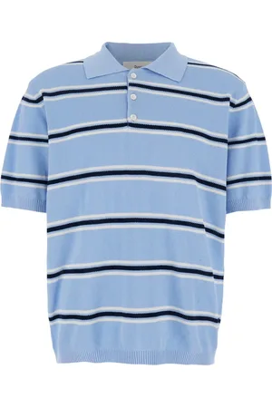 DUNST Tops, Heren, Blauw, M, Katoen, Blauw Gestreept Poloshirt Katoen Piquet