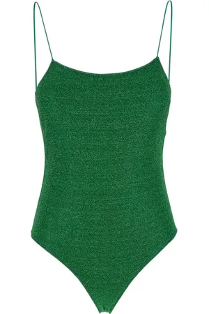 Oseree Badkleding, Dames, Groen, S, Groene Lurex Badpak met Open Rug