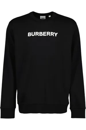 Burberry Sweatshirts & Hoodies, Heren, Zwart, L, Katoen, Logo Print Sweatshirt, Ronde Hals, Lange Mouwen