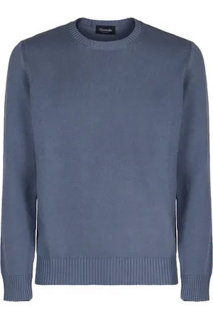 DRUMOHR Truien, Heren, Blauw, XL, Katoen, Geribbelde Katoenen Trui