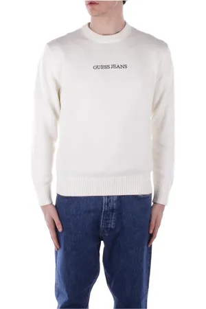 Guess Truien, Heren, Wit, L, Katoen, Logo Front Sweater Regular Fit Cotton